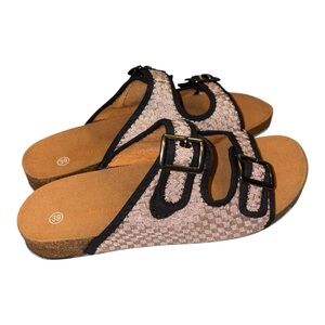 Bernie Mev Double Buckle Slide Sandals Tan Black Comfort EU 39 US8